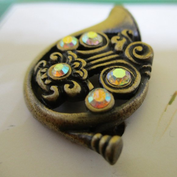 2002 Roman Inc Christmas AB French Horn Brooch Roman Inc Seasons Greetings Pin - Picture 6 of 12